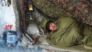 -18°C FREEZING WINTER NIGHT! 3 Day Camping in Biting Winds in a Bushcraft Shelter