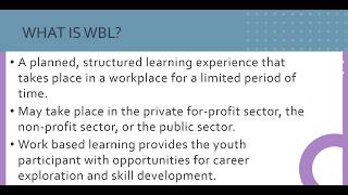 Work Based Learning (WBL) Training