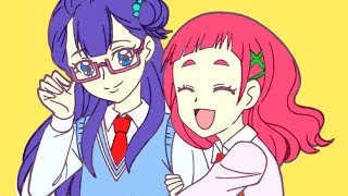 HUGっと！プリキュアセイカのぬりえA柄紹介＆制服姿の色ぬり★野乃はな・薬師寺さあや・輝木ほまれちゃん