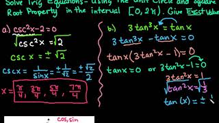 Solve Trig Equations Find Exact Value Use Square Root Property to Solve