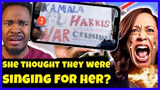 Embarrassing moment Kamala Harris claps along and smiles to protest in Puerto Ri