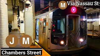 BMT Nassau St Line: (J)[M] Action @Chambers St + (M) Via Nassau St (J)