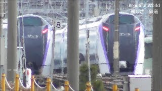 E257系 M105編成出場・E353系 2編成 電留線でｽﾀﾝﾊﾞｲ 量産化工事編成構内移動 2018.3.6 JR長野総合車両ｾﾝﾀｰ　光panasd 760