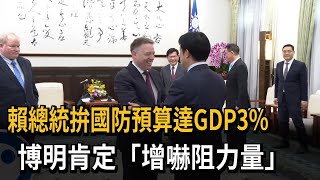 賴總統拚國防預算達GDP3%　博明肯定「增嚇阻力量」－民視新聞