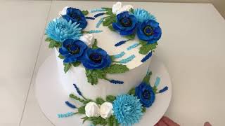 АНЕМОНЫ ХРИЗАНТЕМЫ из БЗК! Cake Decorating Ideas! Как украсить торт синими цветами! Красивый торт!