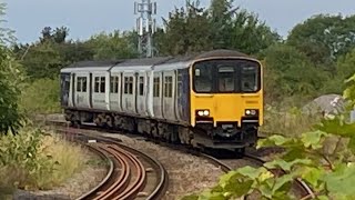 150003 triple Northern 2P12 DMU arrival to platform 1 Lea Road 11:30 18/8/2024