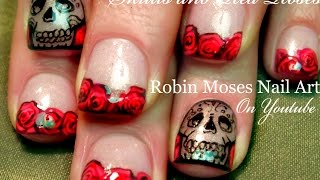 Red Roses and Skulls Nails Art Design Tutorial