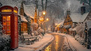 Relaxing Jazz in a Snow-Covered Old Village | Coffee Vibes, Cozy Streetlights &Tranquil Winter Night