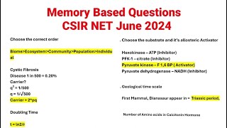 Memory Based Questions CSIR NET JUNE 2024 Life Sciences | Exam Analysis Morning Shift #csirnet