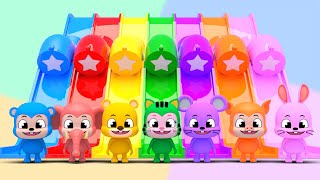 Color Slide Song | 5 Little Monkeys Jumping On The Bed Nursery Rhymes Playground | Baby & Kids Songs