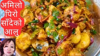 आलुको अमिलो पिरो साँदेको अचार | Aaloo Ko Achar Recipe | Nepali Food Sadeko Aaloo | ambucooks 🔥