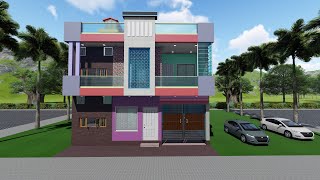 दो मंजिल घर का नक्शा सम्पूर्ण सुविधाओं के साथ। Modern home with all facilities inside, Home Build