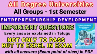 Entrepreneurship development important questions. All answers explained in telugu. notes available