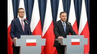 Briefing prasowy prezydenta Andrzeja Dudy i premiera Mateusza Morawieckiego