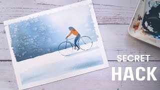 Watercolor winter scene painting tutorial. A new HACK included.