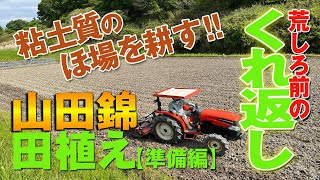 【山田錦田植え前のくれ返し】粘土質でもタイヤ跡が残りにくい耕運法！クボタKL31R