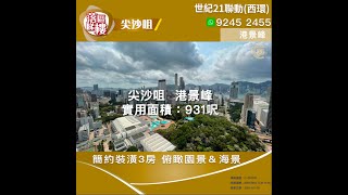 【落區睇樓】尖沙咀港景峰 簡約裝修3房連工人房 望九龍公園景及維港海景〡二手樓盤