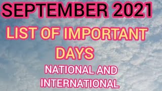 September 2021/Full List of Important National and international Days /Special Days in September