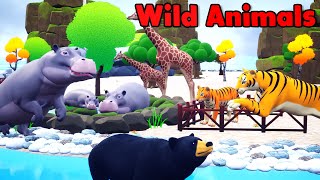 Let's Make Fun Farm Diorama Iceland - Gorilla with Wild Animals | Hippo, Tiger, Giraffe, Zebra