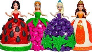 DIY How To Make Play Doh Sparkle Fruit Dresses for Disney Princess Dolls