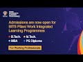 Admissions are now open for BITS Pilani Work Integrated Learning Programmes