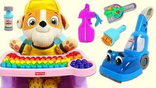 Paw Patrol Baby Rubble Helps with House Cleaning Chores with Play Doh Zoom Zoom Vacuum Cleanup Toys!