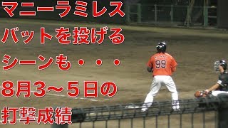 マニーラミレス 元DeNAドラ1北方投手と対戦 8月3・4・5日の3連戦の成績 途中バットを投げるシーンも