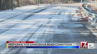 Preparing for dangerous road conditions in central North Carolina