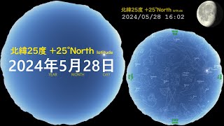 北緯25度 宇宙　今日の星空 +25N 画質2160P 20240528