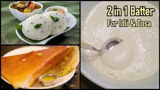 Idli Dosa కి ఒకే పిండి కొలతలు | Idli batter, dosa batter recipe in telugu | sponge idli | paper dosa