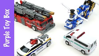 4 Combination Police Car Ambulance Fire Truck Helicopter Transformer Tobot V 또봇V 4단합체 기간트 세이버