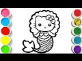 How to draw Cute Hello Kitty Mermaid for Children step by step | Drawing, Painting and Coloring Easy