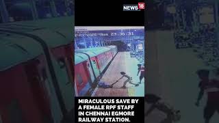 Man Fell Between Moving Train & Platform Saved By Female RPF Staff| Shorts |Chennai Train News Today