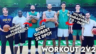Victor Wembanyama (16yo 7'2) Workout W/ Rudy Gobert & Vincent Poirier (Boston Celtics) - 2v2 Workout