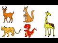 draw your favorite animals deer leopard kangaroo dragon and giraffe 🦌🐆🦖🦘🦒