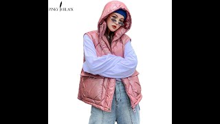 Pinkyisblack 2021 теплый хлопковый пуховик с капюшоном, зимний жилет для женщин, модный короткий без