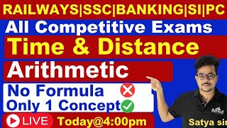 🔴LIVE🔴All Competitive Special| Time & Distance With Out Formula  One Concept EXPALNATION|🔥Satya Sir🔥