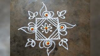 5*1 Dot Rangoli Designs/5*1 Pulli kolam/5 Dots Easy kolam