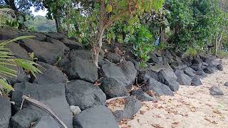 Exploring Sea Wall Put Up To Prevent Beach Front Erosion In American Samoa.