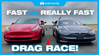 Drag Race! Tesla Model Y Performance vs. Model S Plaid | Battle of the Fastest T