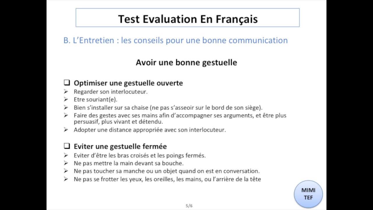 Tef / Tef Canada - Section B, Expression Orale : CONSEILS - YouTube