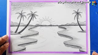 Landscape River scenery drawing | Very Easy Drawing Tutorial