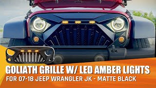 07-18 Jeep Wrangler JK  Goliath Grille w/ LED Amber Lights Installation Video | AMOFFROAD