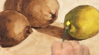 Glazing A Grisaille Underpainting Of A Lemon Using Liquin And Oil Paint