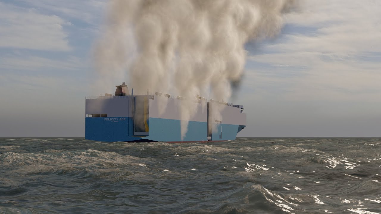 Cargo Ship Full Of Luxury Cars Caught On Fire And Sinks - Animation ...