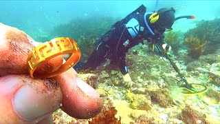 Found Money & Gold Relics BURIED Underwater Metal Detecting BLU3 Nomad & DiveBoo