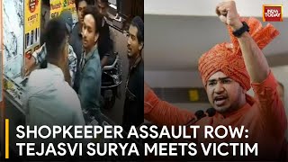 Bengaluru Shopkeeper Assaulted for Playing Hanuman Chalisa | Tejasvi Surya Meets Assault Victim