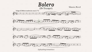 Trumpet Playalong - Bolero (Ravel) Bb sheet music with orchestral accompaniment