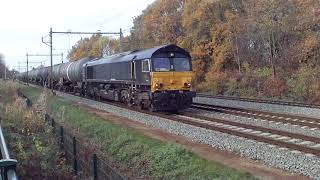 Black Class66 Railfeeding With Chemical Tankers Freight Train at Blerick NL 18.11.2017