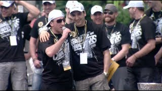 Brad Marchand and Patrice Bergeron Rap at 2011 Bruins Stanley Cup Celebration